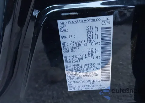 2020 Nissan Pathfinder S 4Wd from USA, damaged, VIN 5N1DR2AM7LC608651